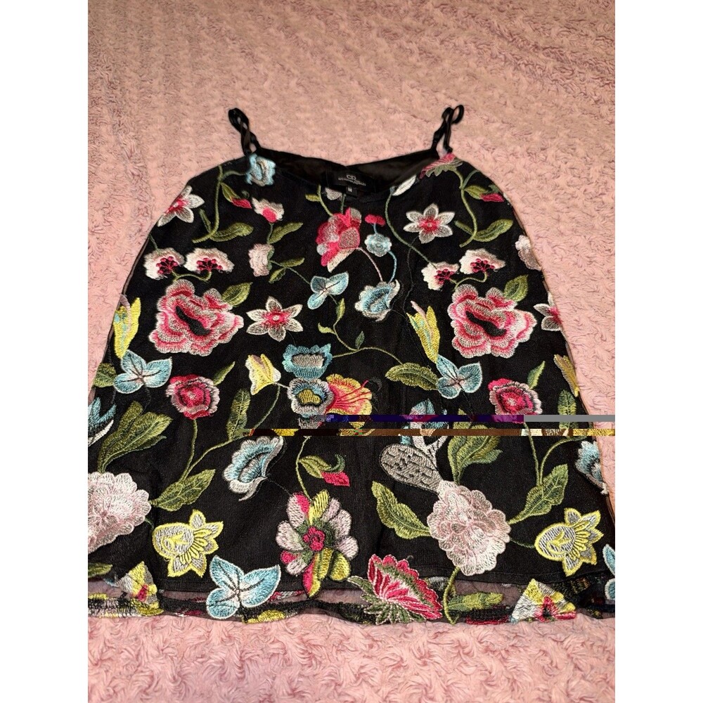 CR By Cynthia Rowley Embroidered Floral Flower Color Tank Top Shirt Medium